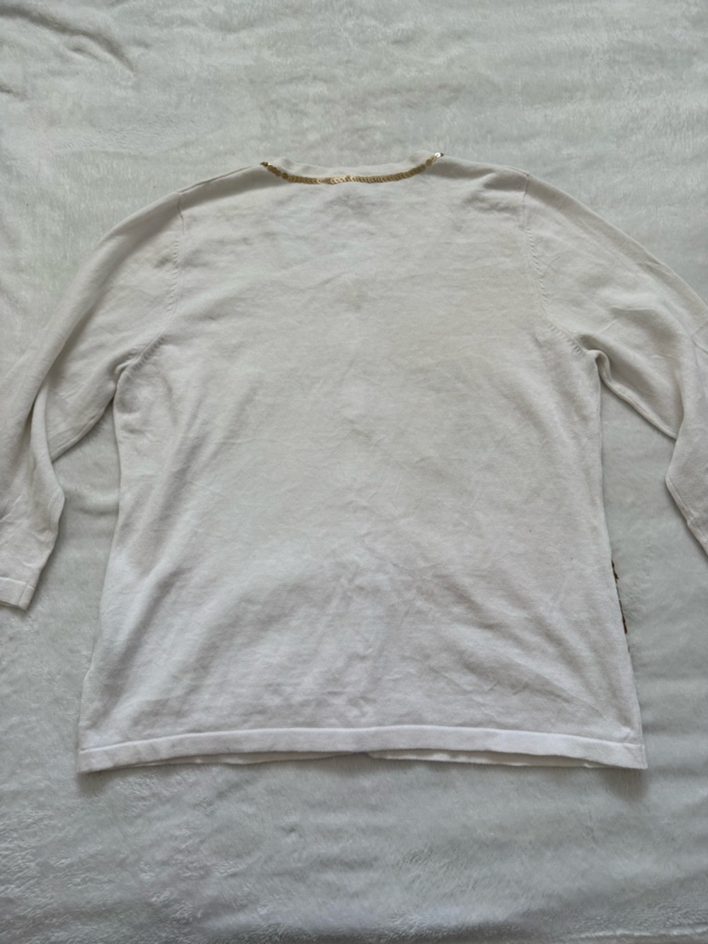 Vintage Sequin Sailboat Cardigan White Gold Button-Up Sweater Size L - Picture 6 of 8
